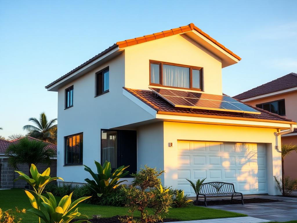 Painéis solares em telhado de casa residencial